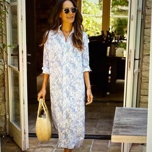 Frank & Eileen “Rory in Blue” Blue and White Floral shirt dress